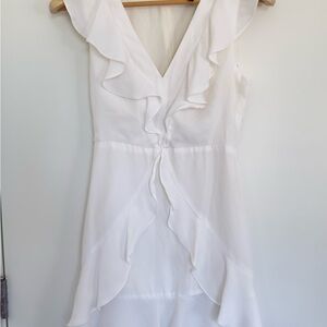 BCBGMaxAzria White Asymmetrical Ruffle Dress